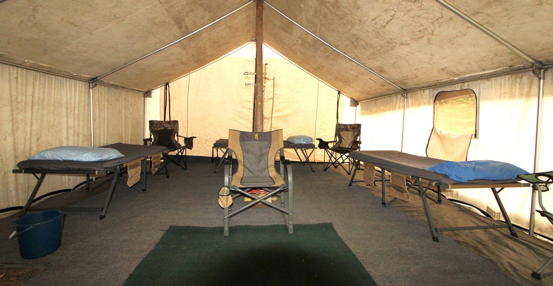 Montana hunting camp, inside tent